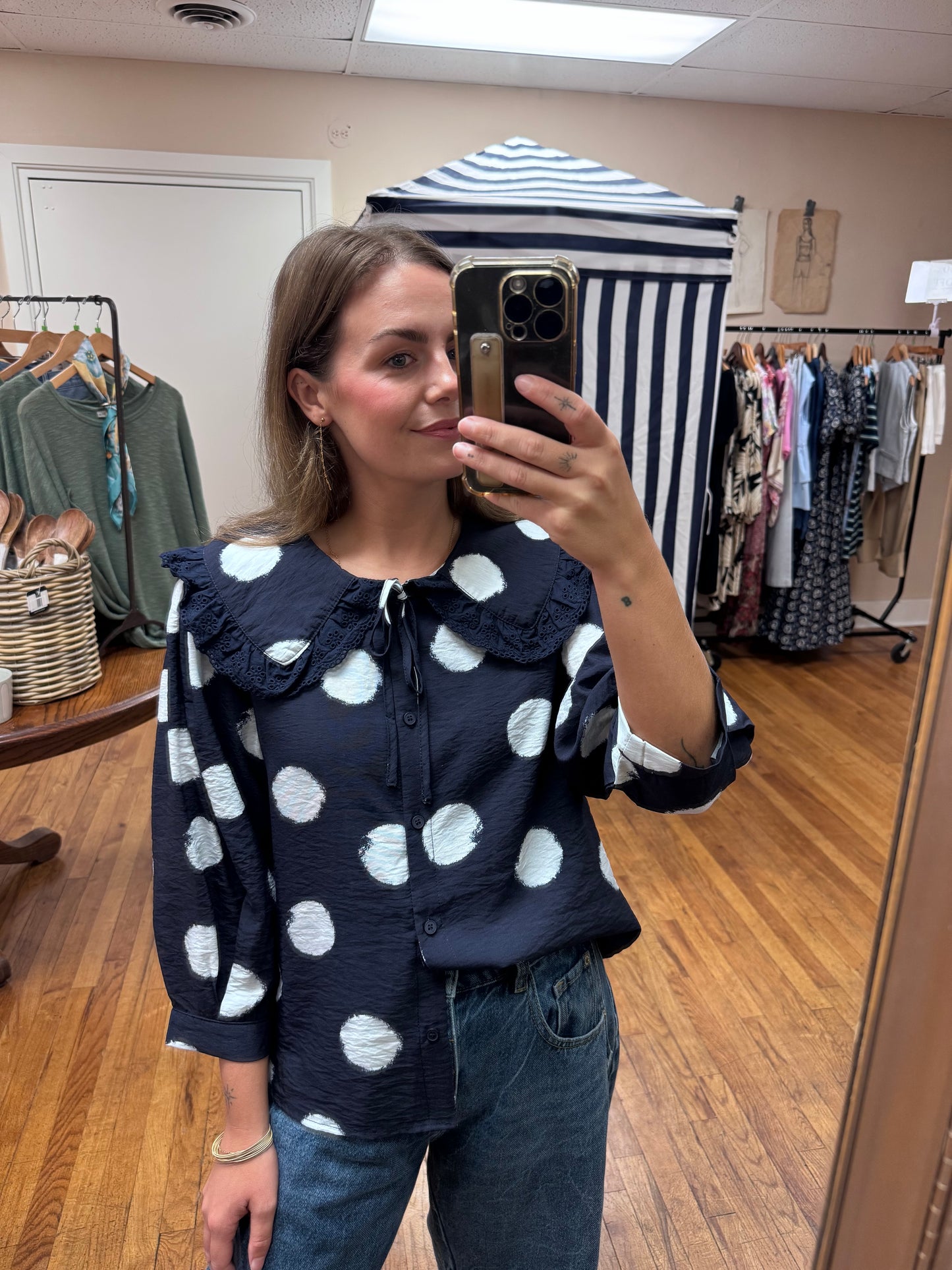 Navy Dotted Blouse