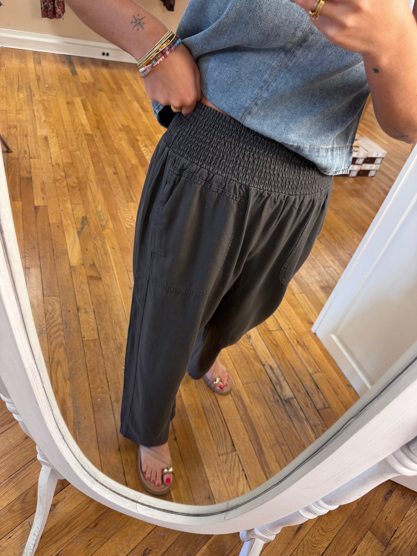 Charcoal Smocked Pants