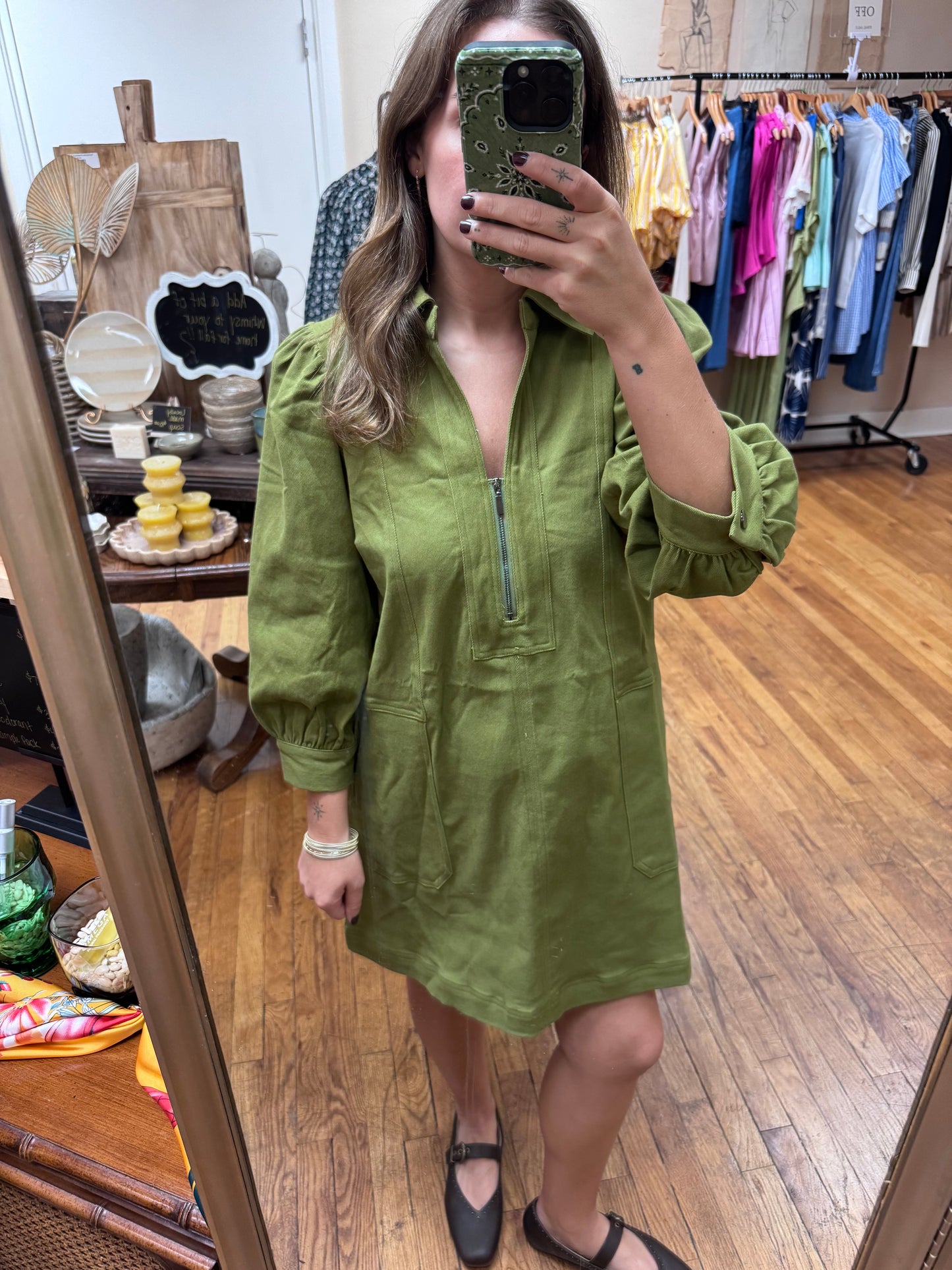 Olive Zippered Dress