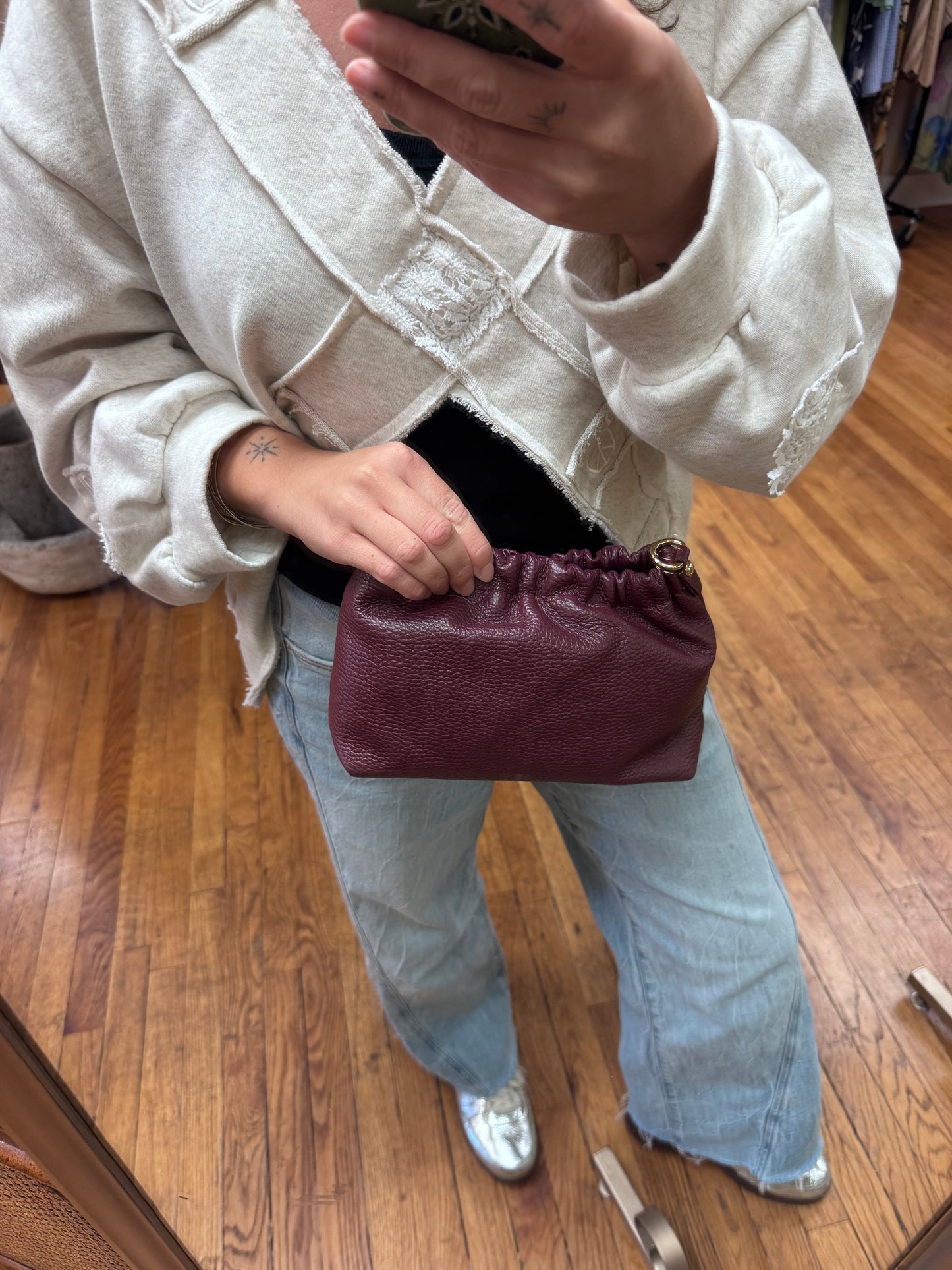 Burgundy Cinched Leather Crossbody
