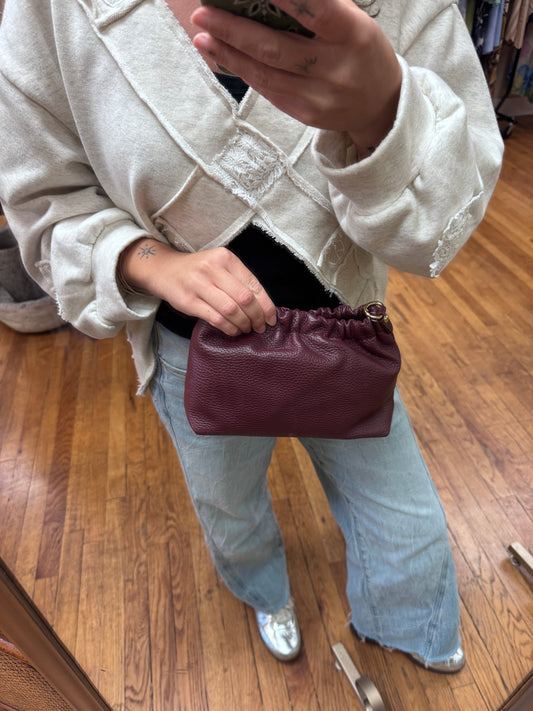Burgundy Cinched Leather Crossbody
