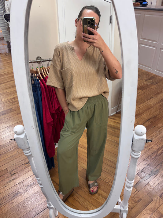 Olive Smocked Pants