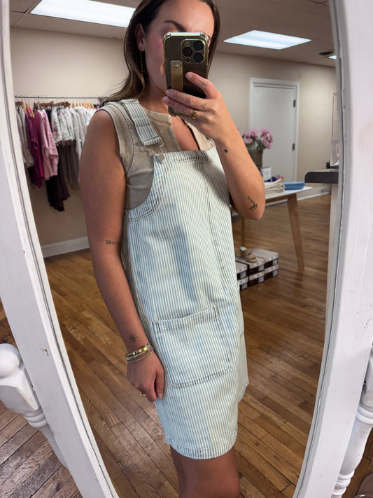 Striped Denim Overall Dress