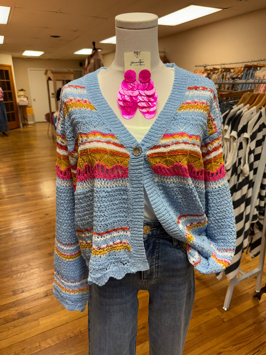Scalloped Edge Colorful Cardigan