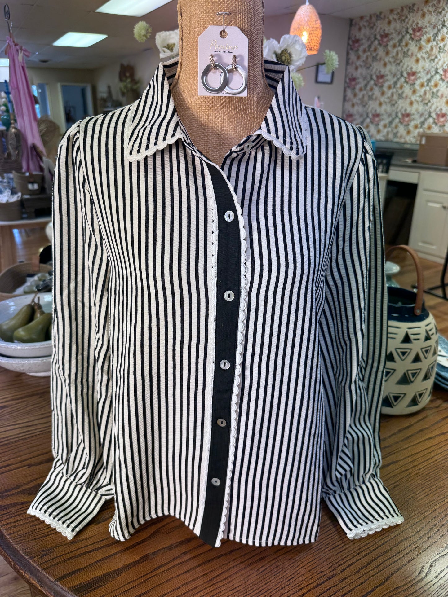 Scalloped Black Button Down