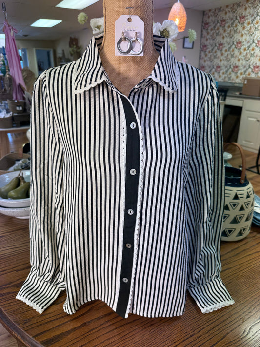 Scalloped Black Button Down
