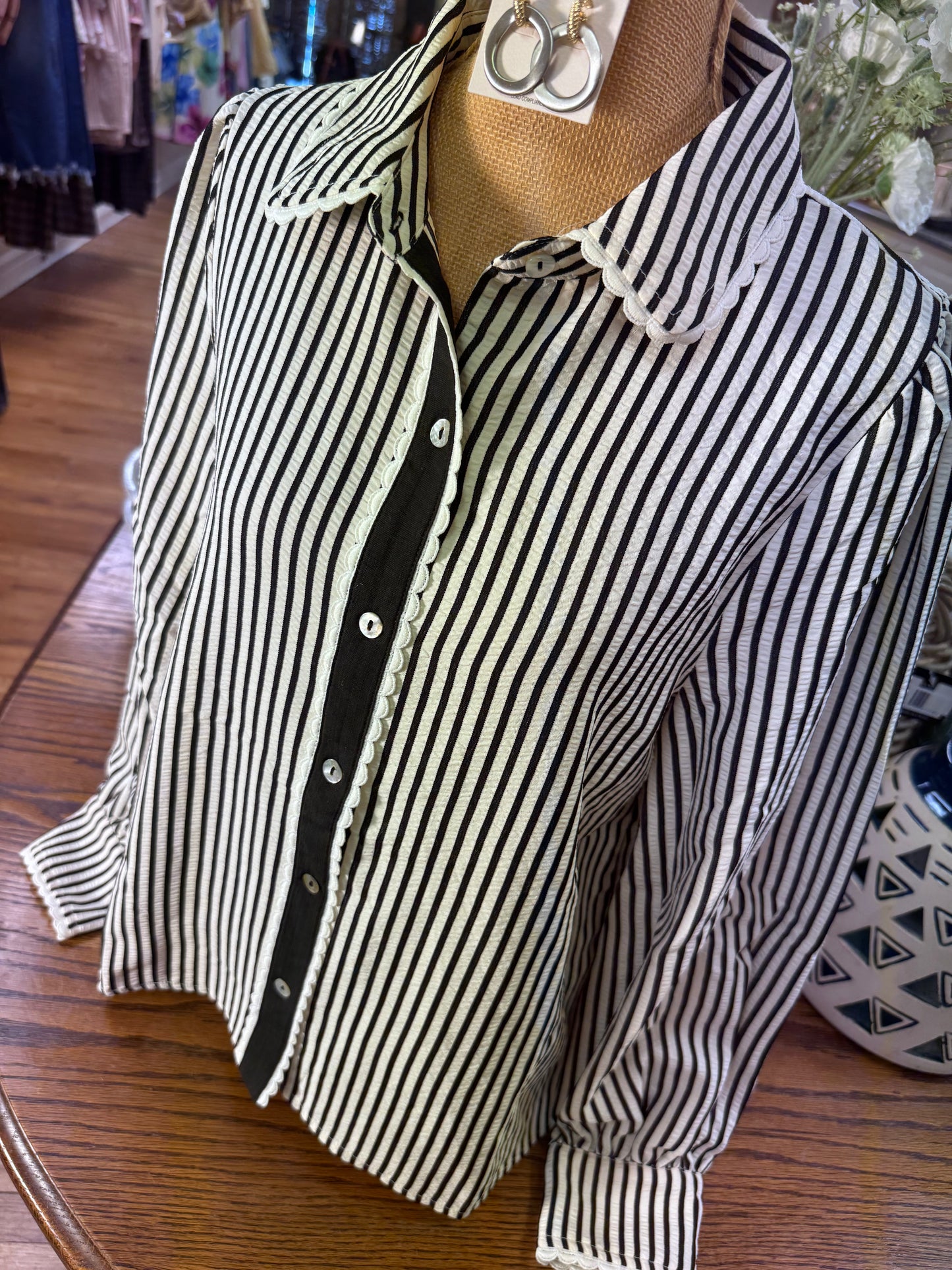 Scalloped Black Button Down