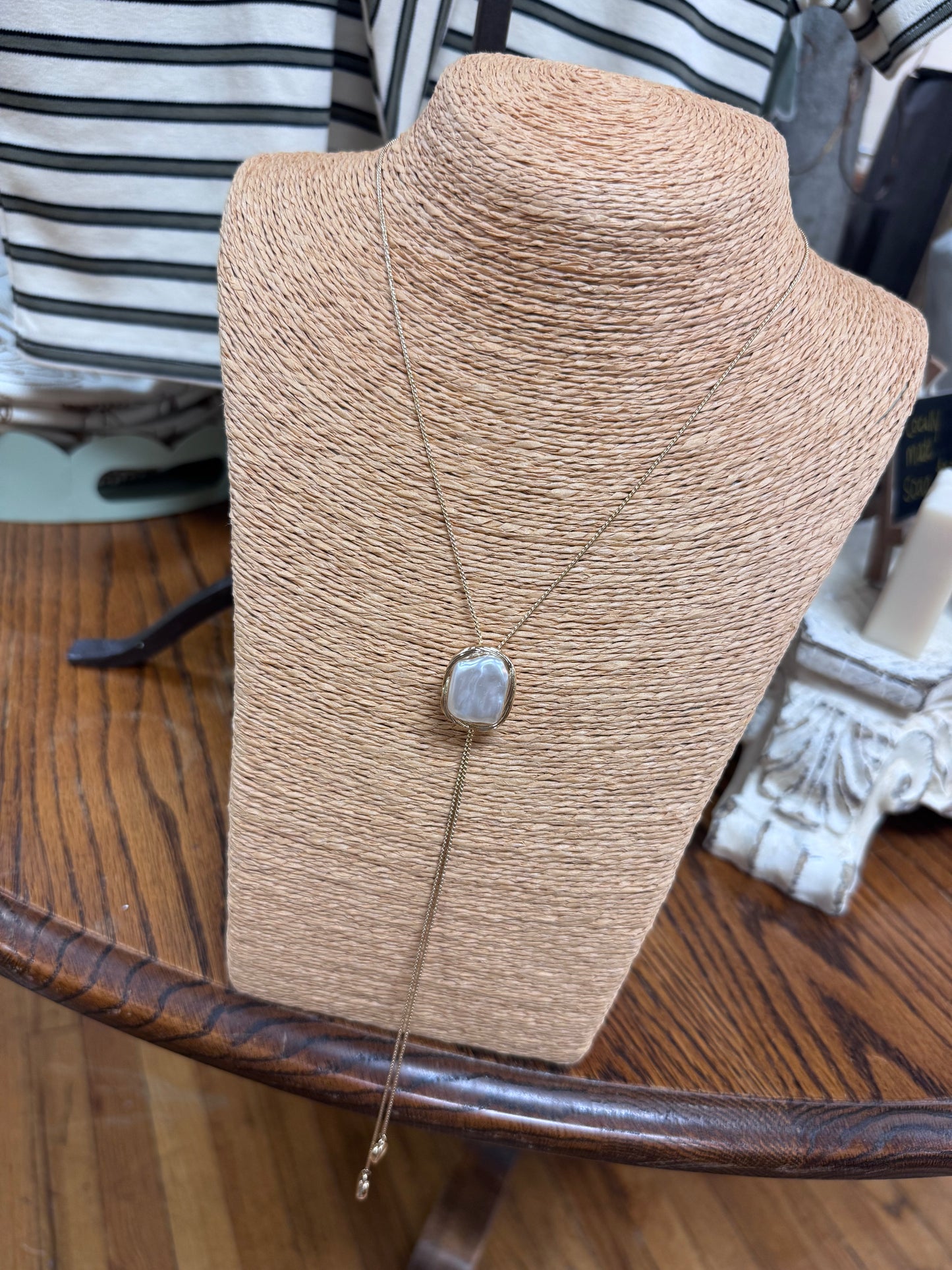 Oval Pearl Bolo Style Necklace