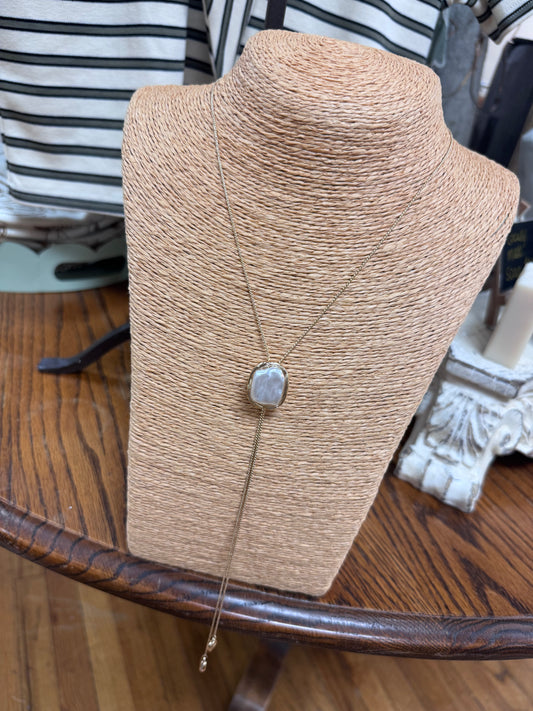 Oval Pearl Bolo Style Necklace
