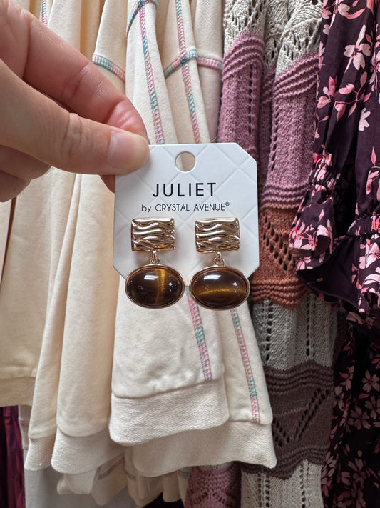 Oval Stone Rectangle Earrings