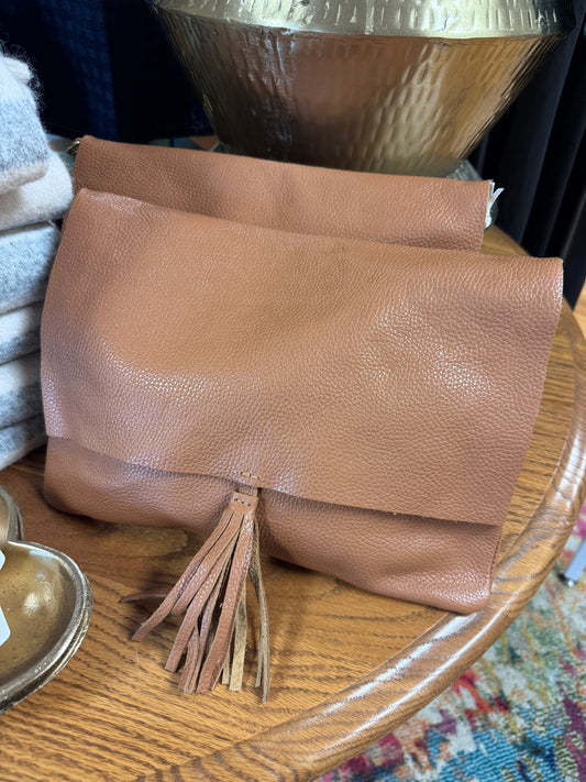 Camel Tassel Leather Crossbody