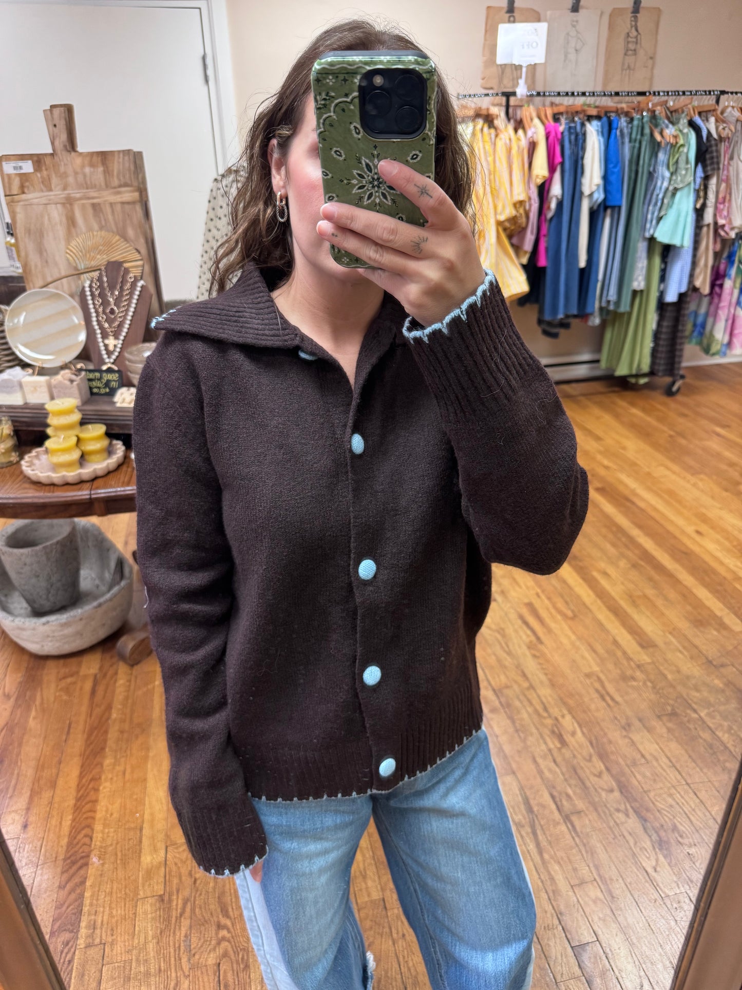 Brown & Baby Blue Cardigan