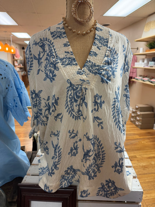 Willow Blue & Cream Blouse