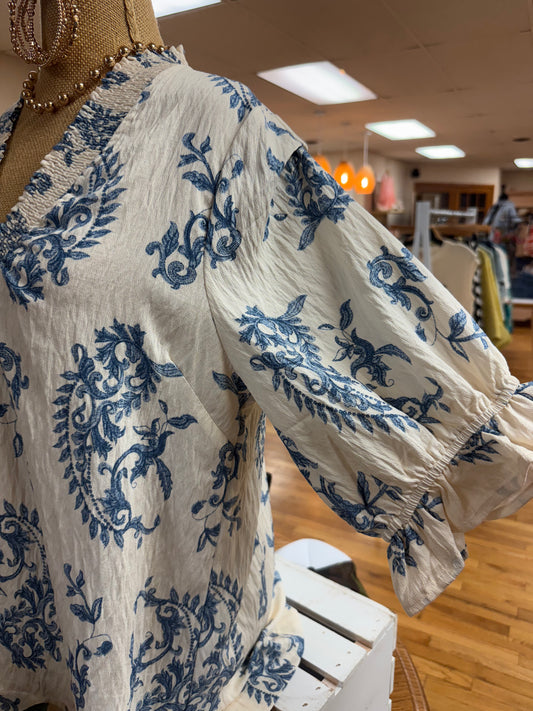 Willow Blue & Cream Blouse