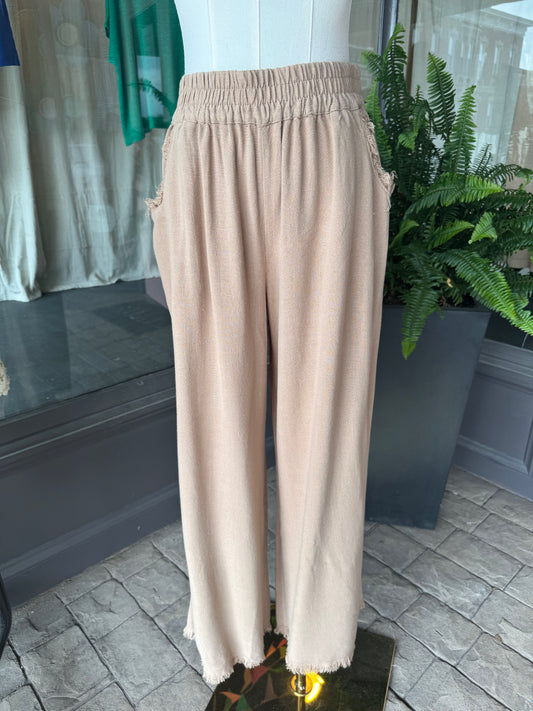 Fringe Linen Blend Pants