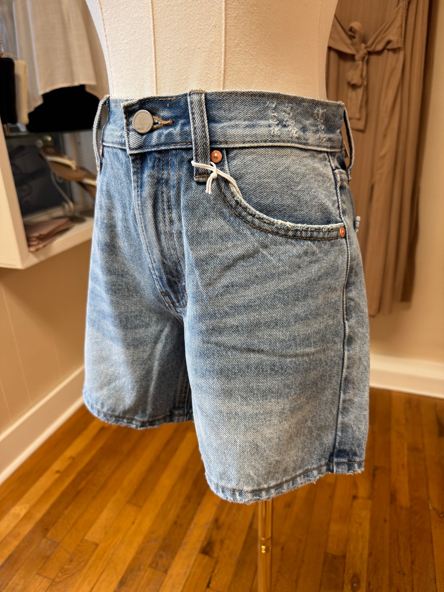 Lightly Distressed Denim Shorts