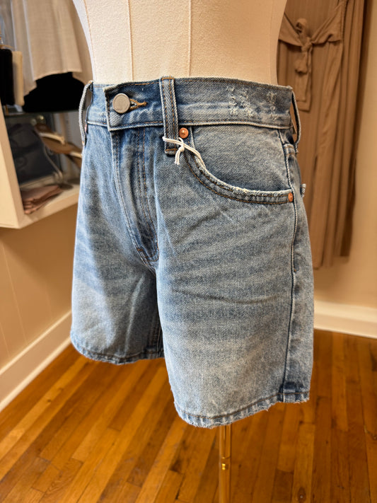 Lightly Distressed Denim Shorts