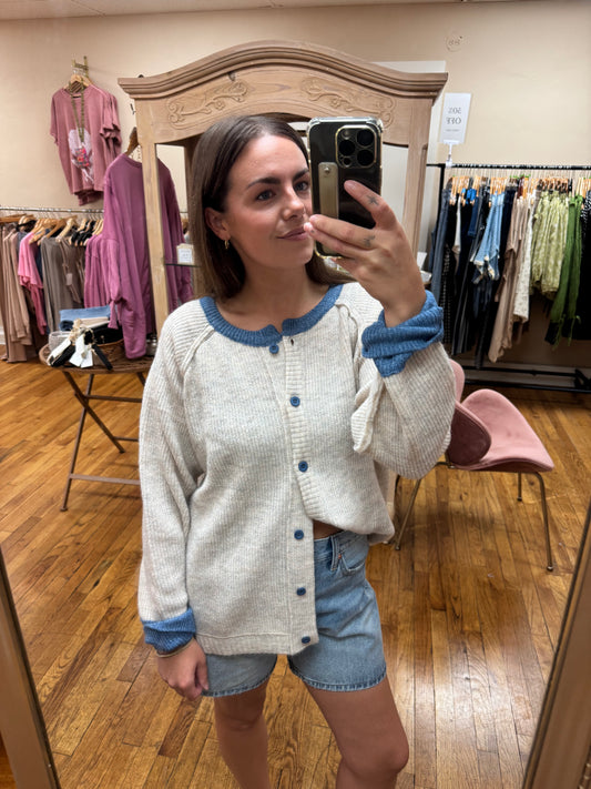 Oatmeal & Denim Blue Cardigan