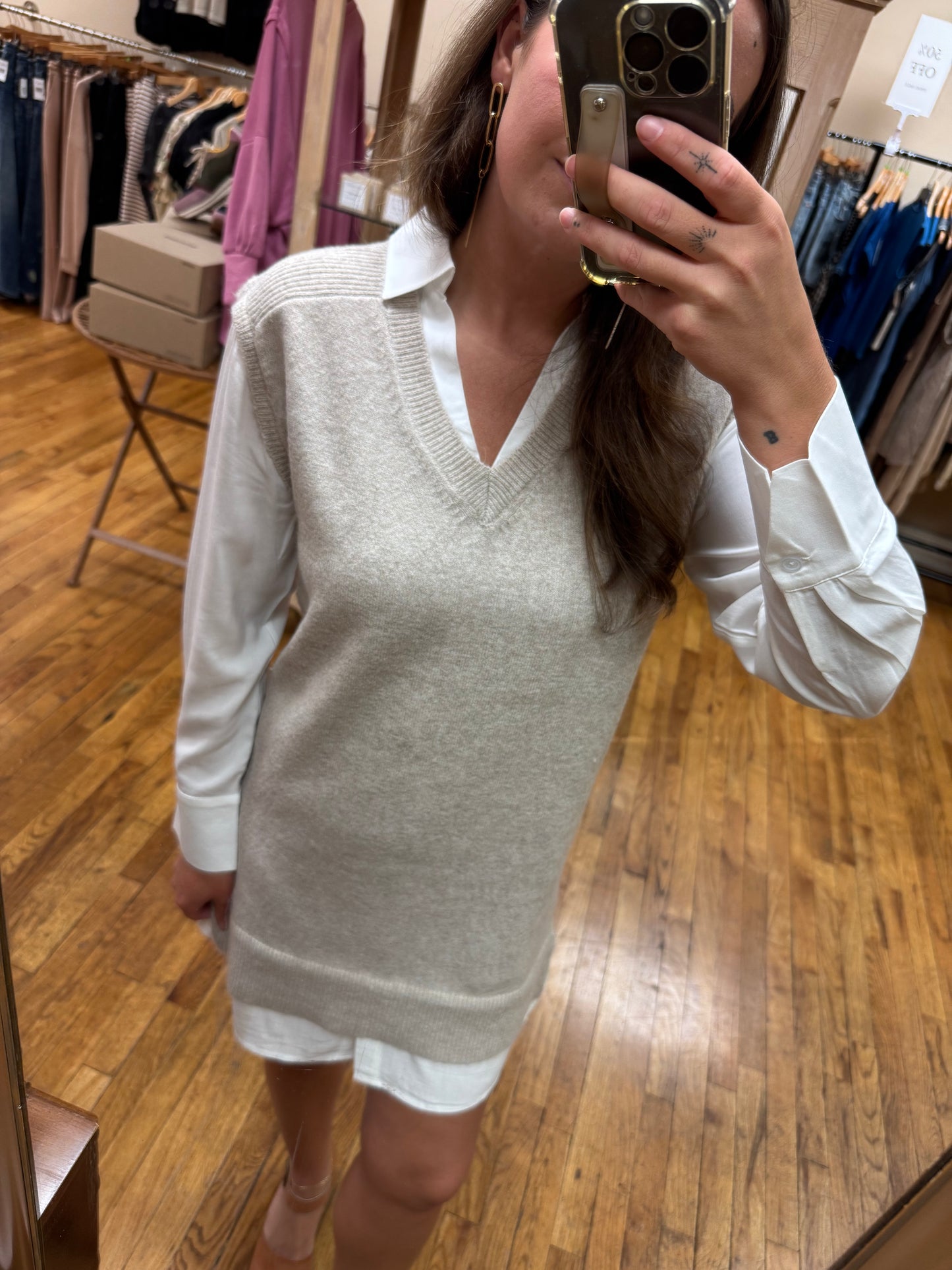 Taupe Knit Layered Dress
