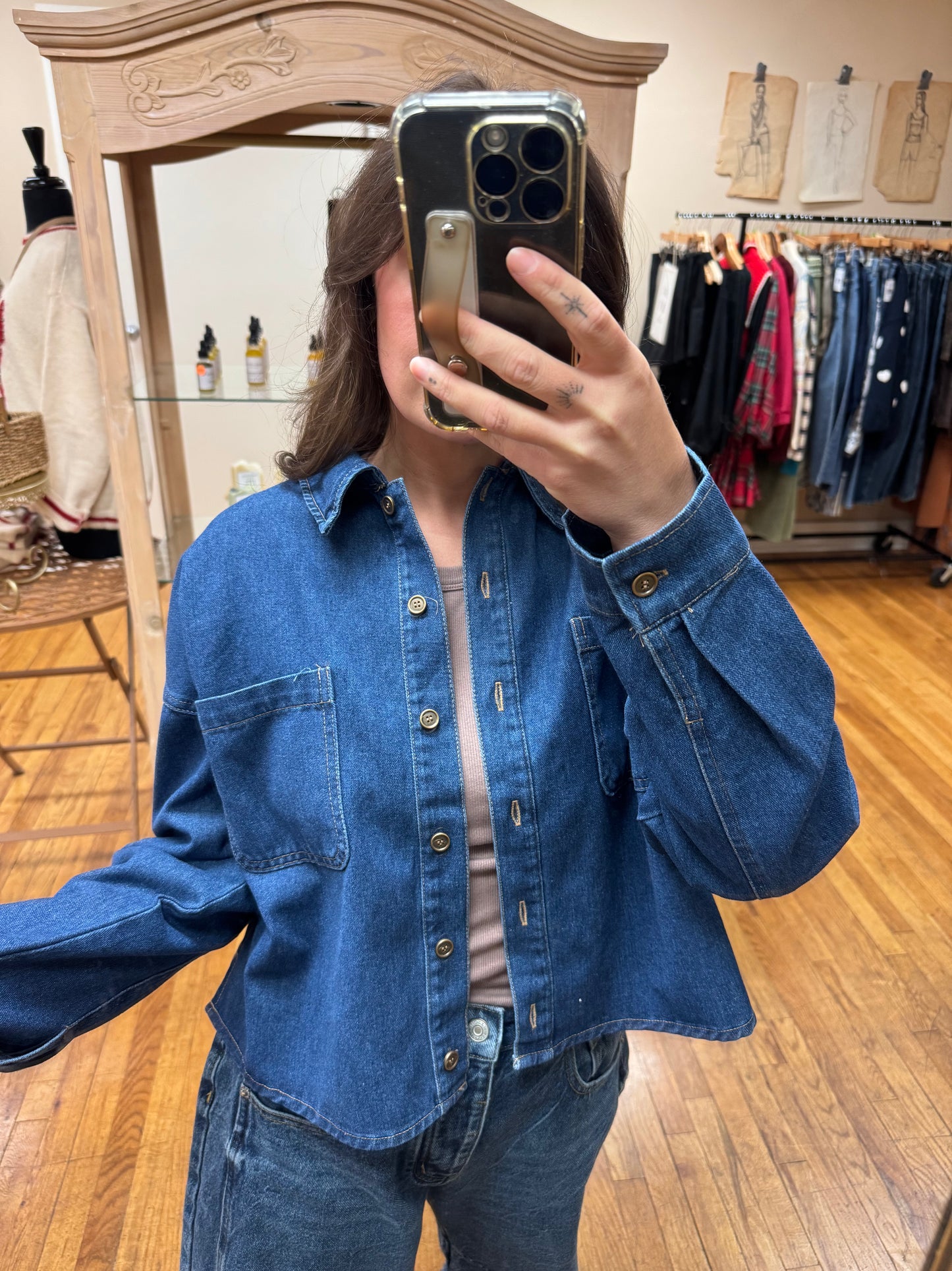 Cropped Denim Shirt Jacket