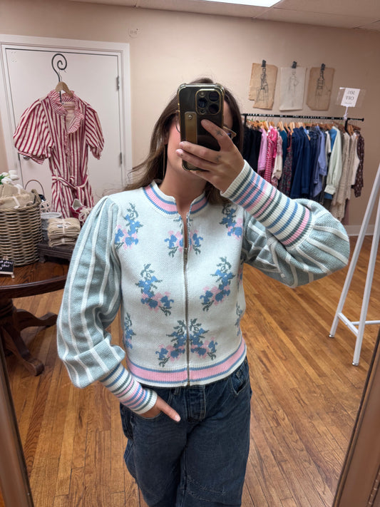 Floral Sweater Bomber Jacket