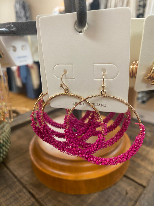 Beaded Hoops Hot Pink