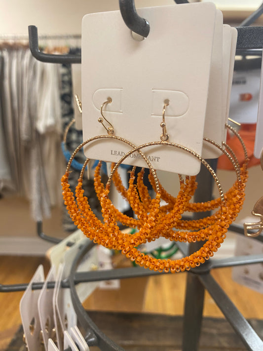 Beaded Hoops Orange