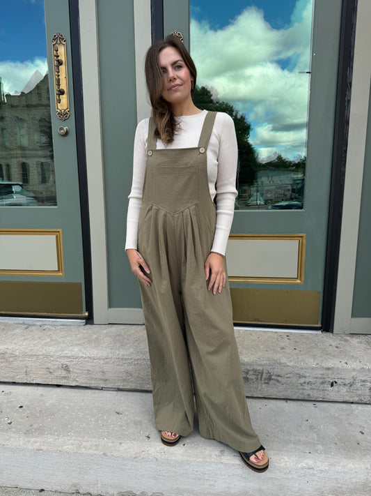 Wide Leg Olive Overalls