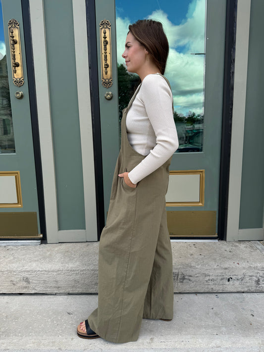 Wide Leg Olive Overalls