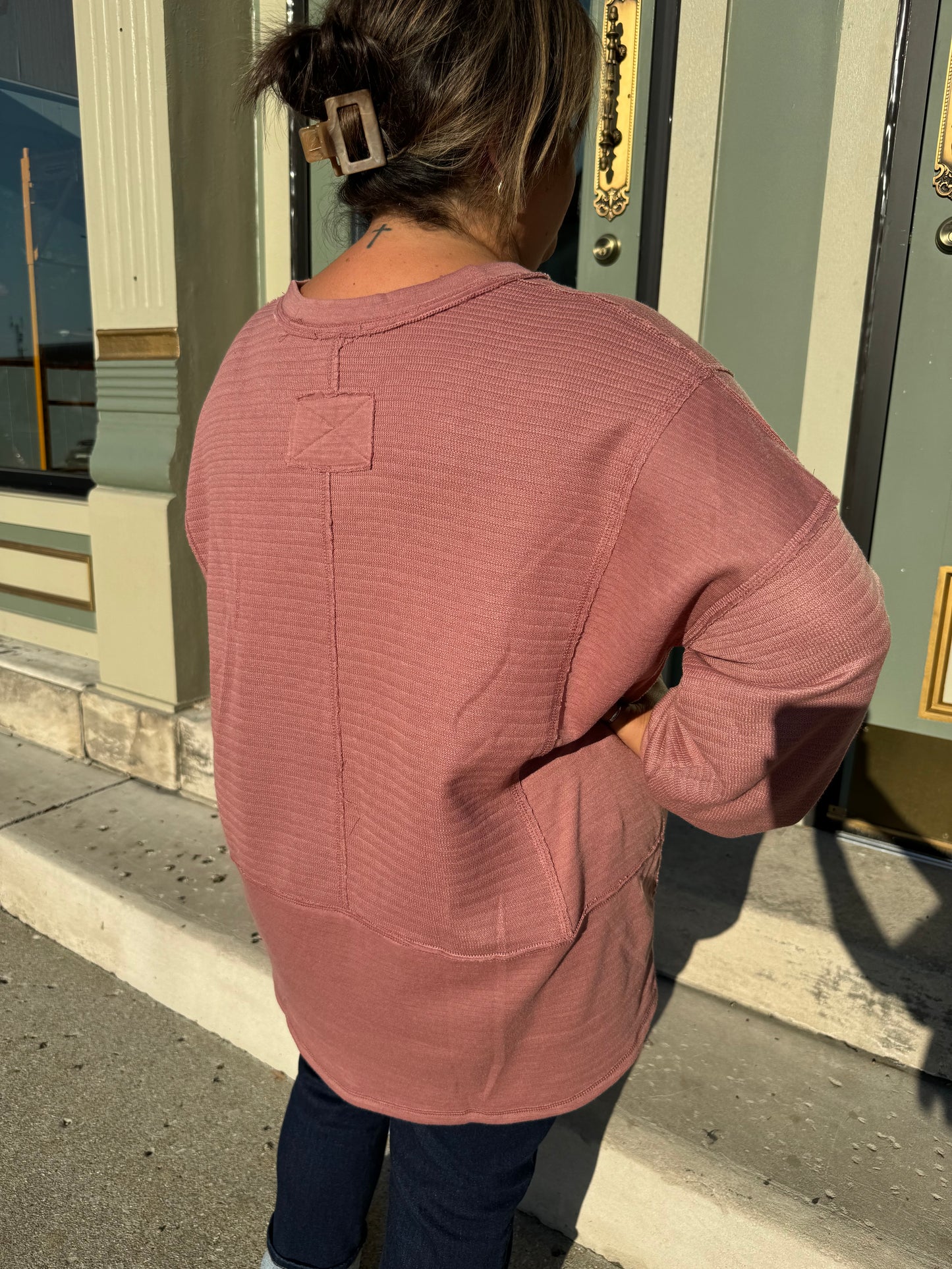 Rose Split Neck Top