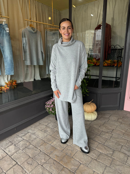 Grey Ribbed Knit Pants