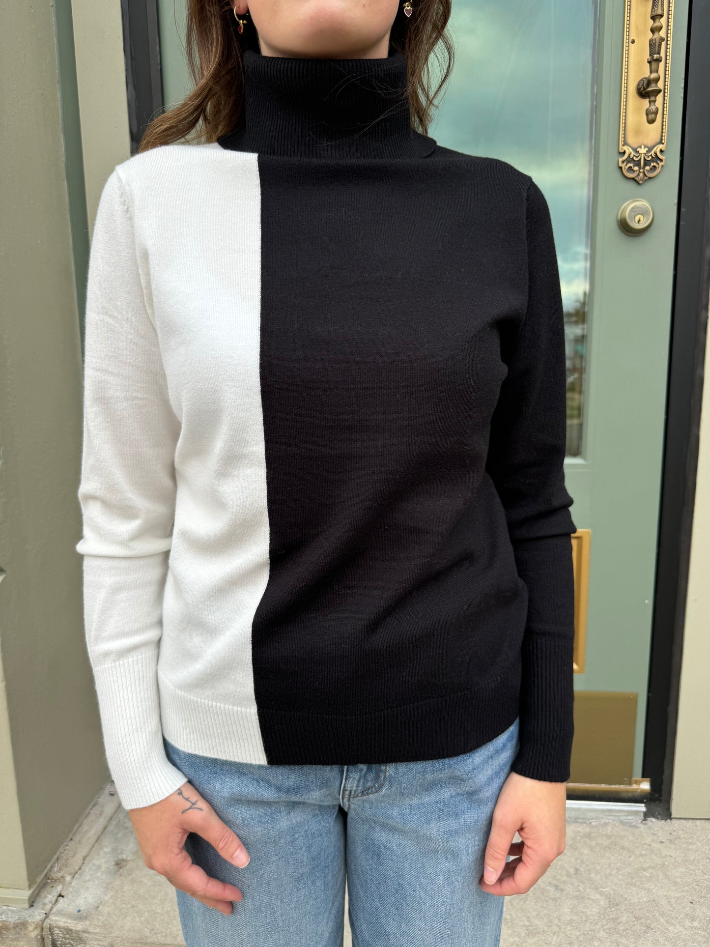 Colorblock Turtleneck Sweater