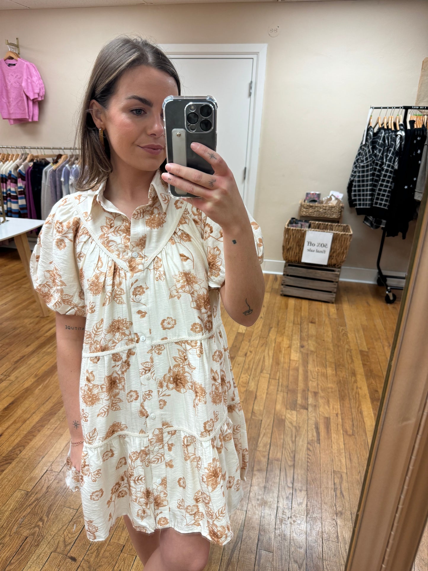 Taupe Floral Dress