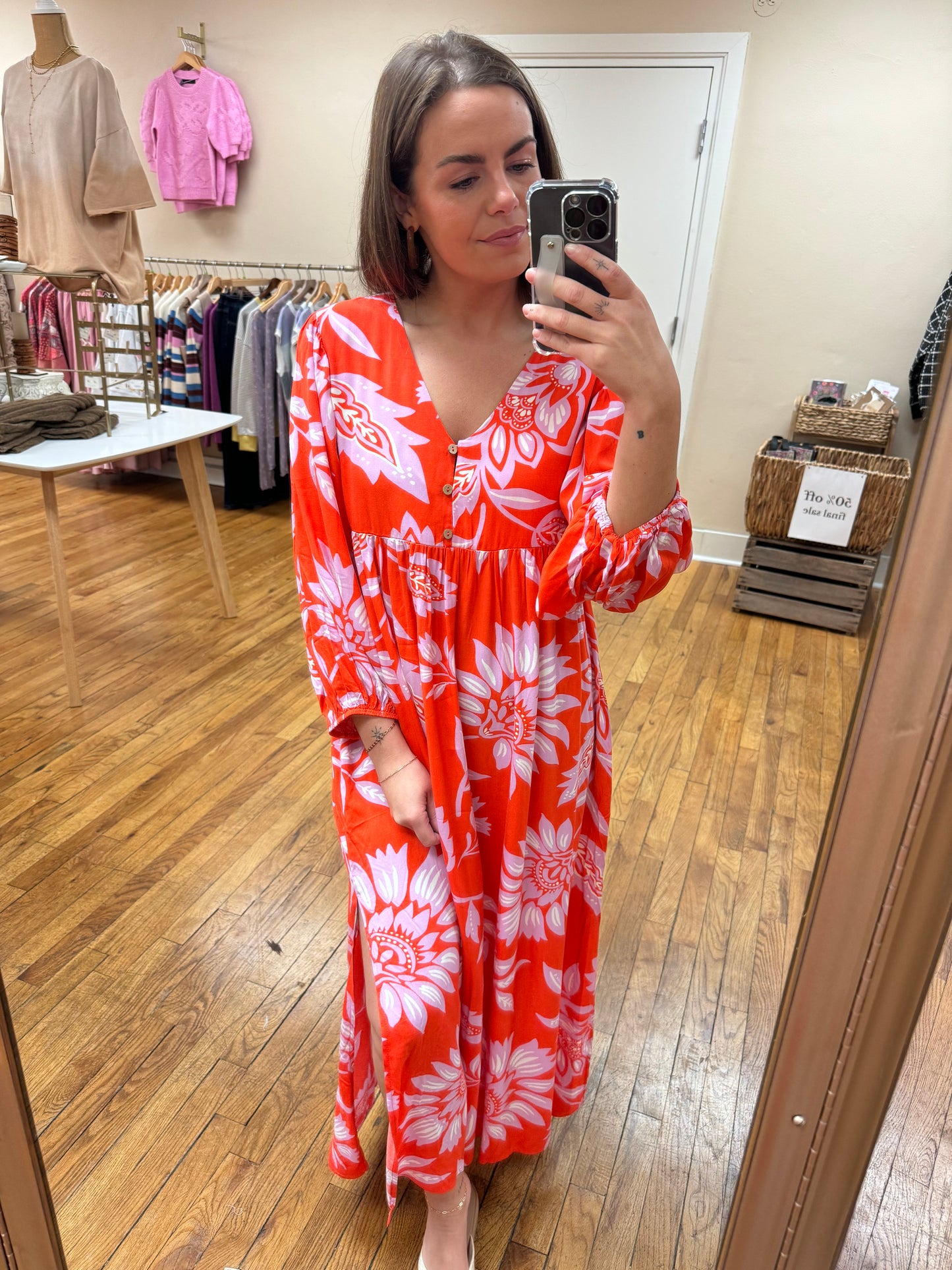 Coral Floral Maxi Dress