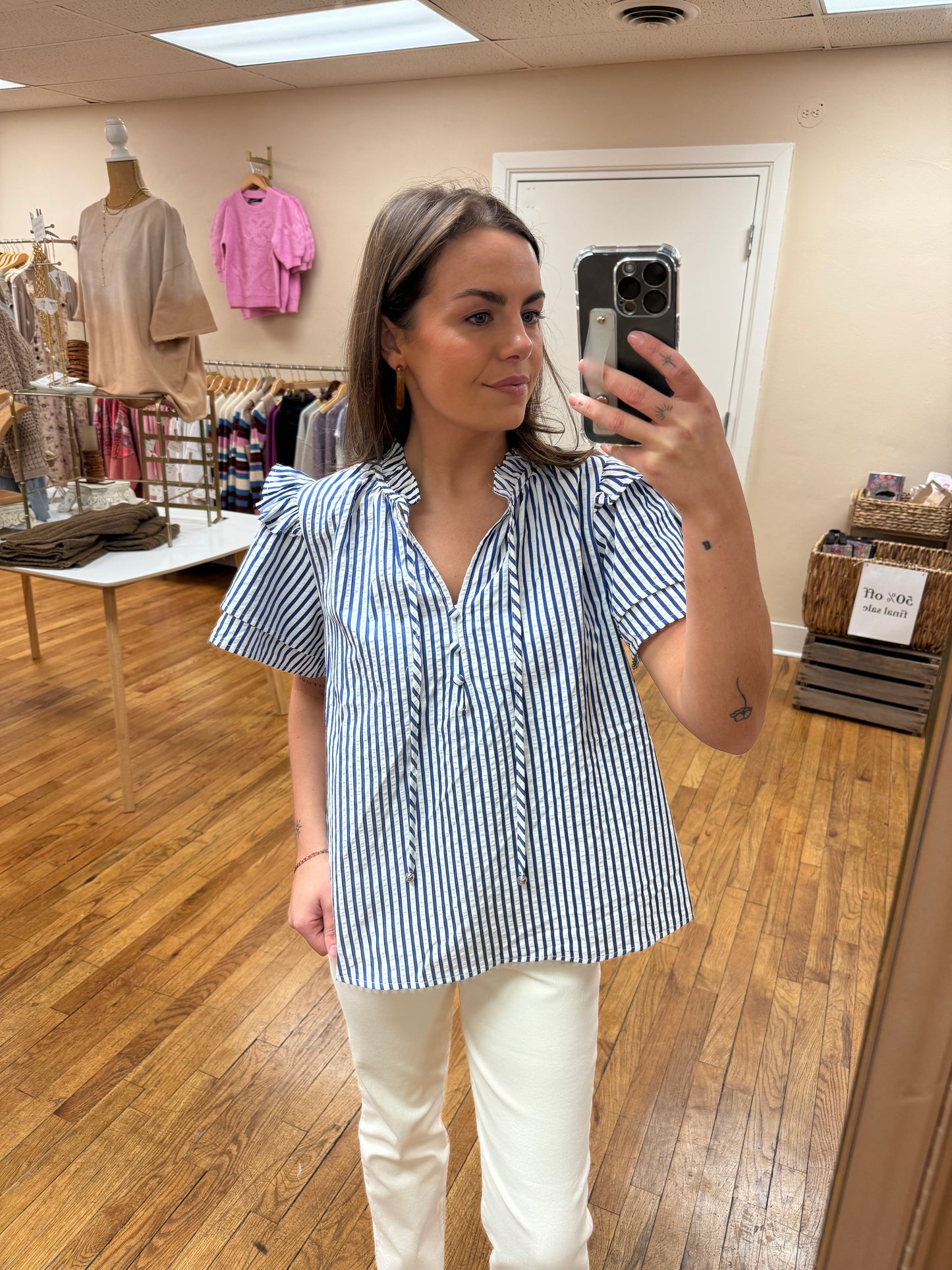 Navy Striped Blouse