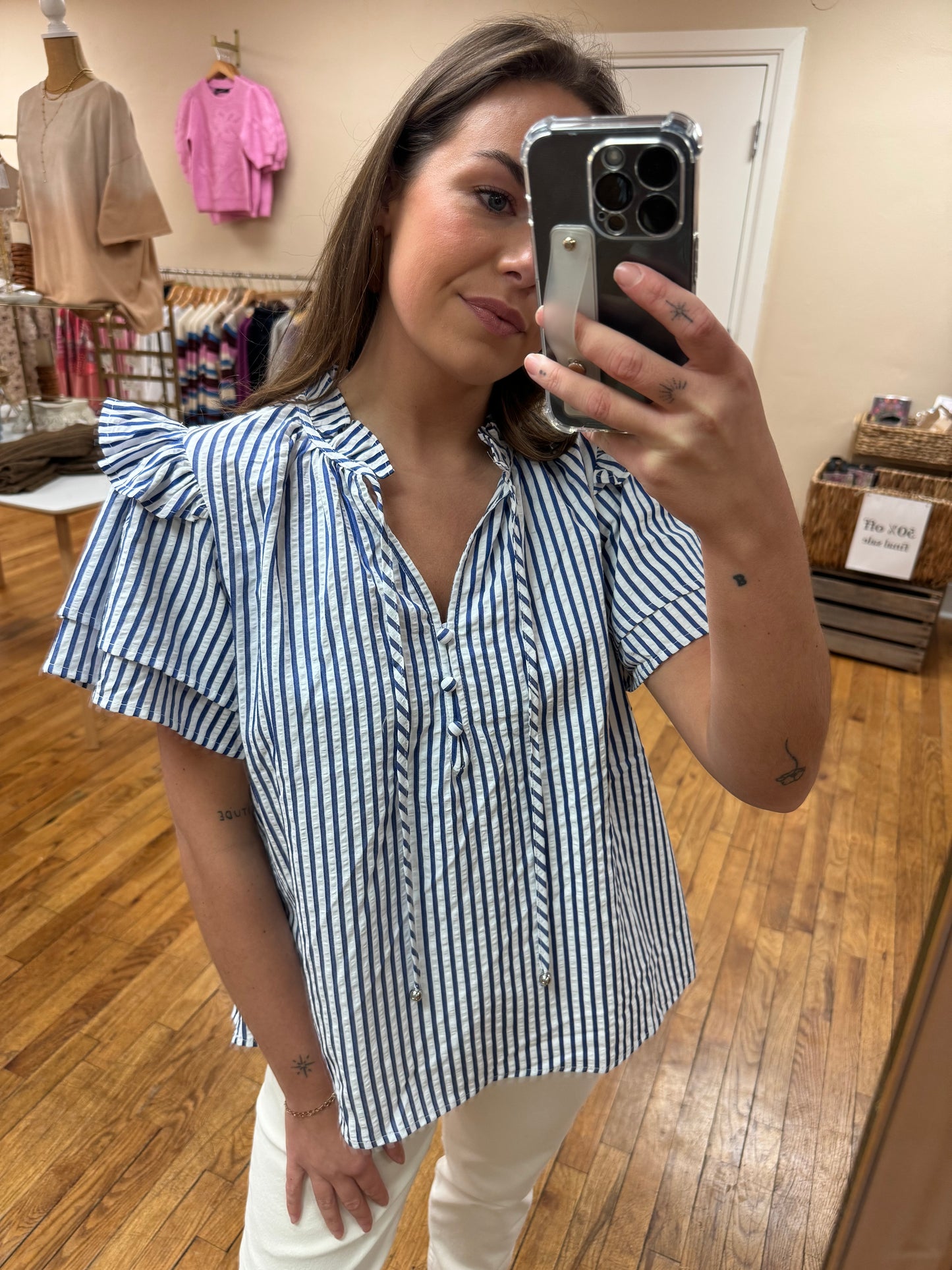 Navy Striped Blouse