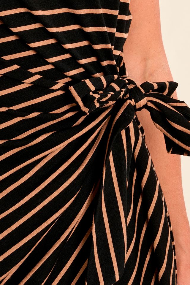 Beige Striped Midi Dress