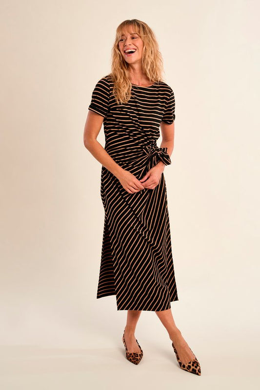 Beige Striped Midi Dress