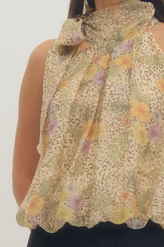 Sleeveless Cheetah Bow Top