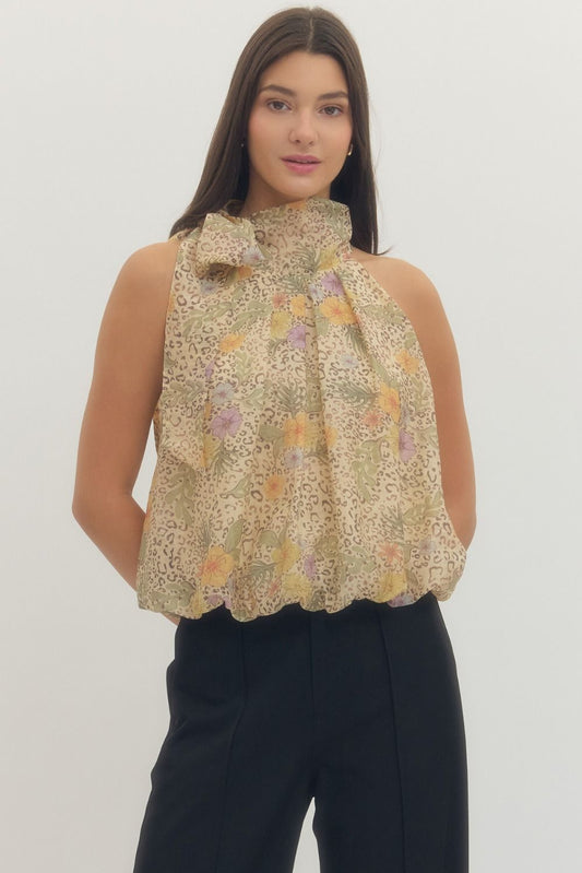 Sleeveless Cheetah Bow Top