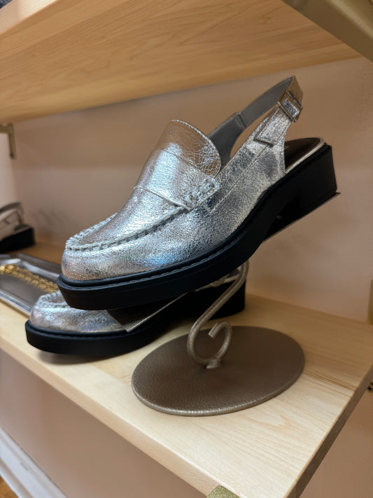 Silver Sling Back Loafer