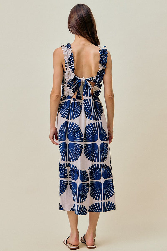Abstract Navy Midi Dress