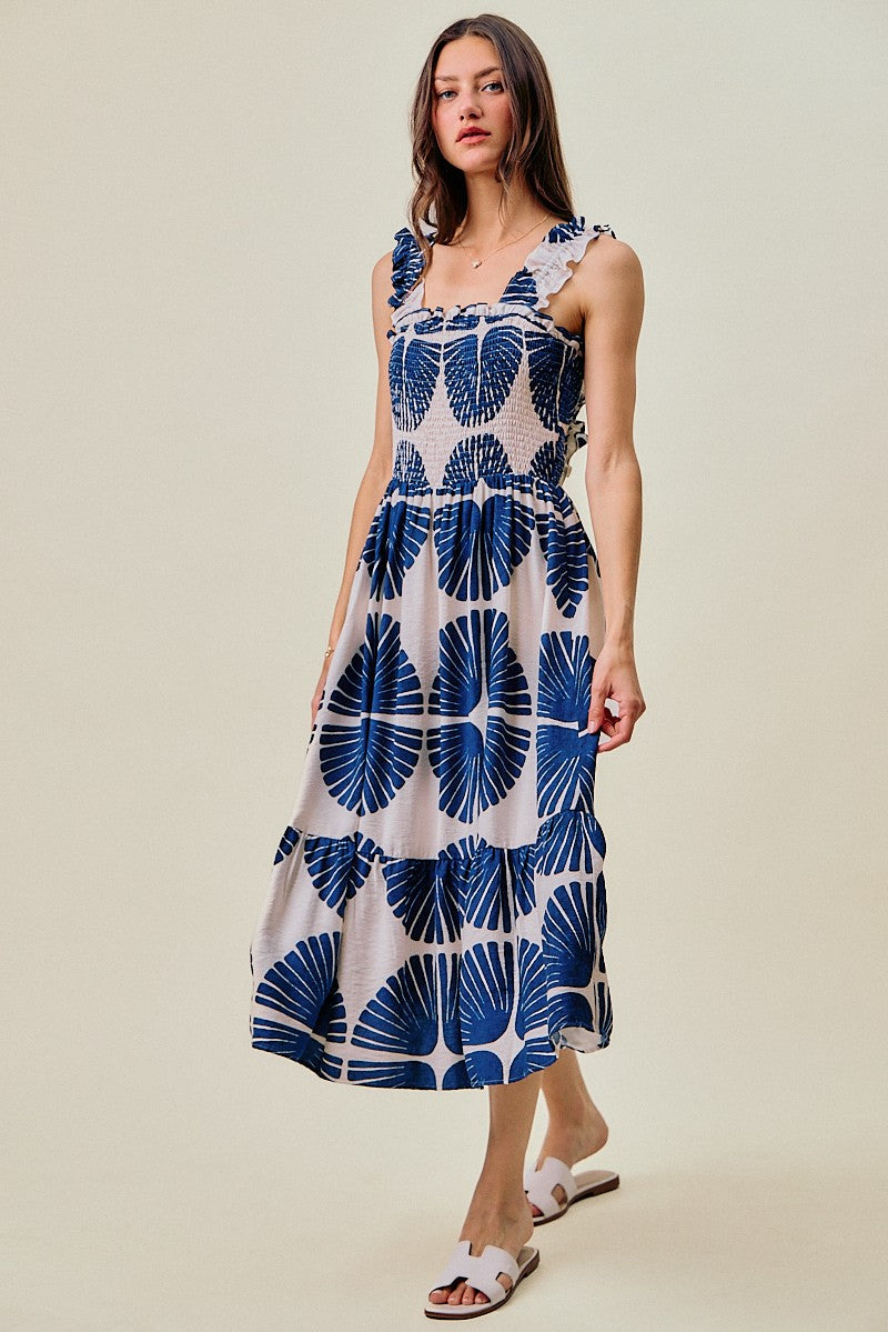 Abstract Navy Midi Dress