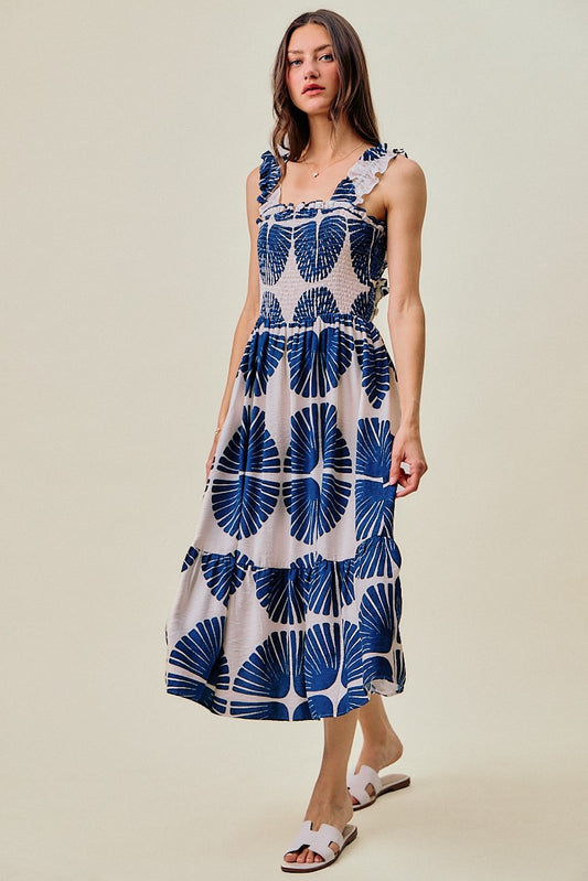 Abstract Navy Midi Dress