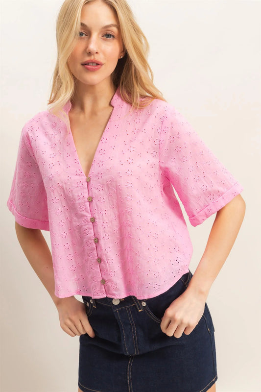 Pink Eyelet Top